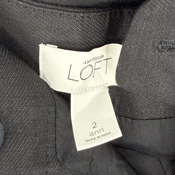 LOFT ANN TAYLOR Pants SZ 2 Linen Blend Black Wide Ann Leg Business Office Work - Picture 3 of 13